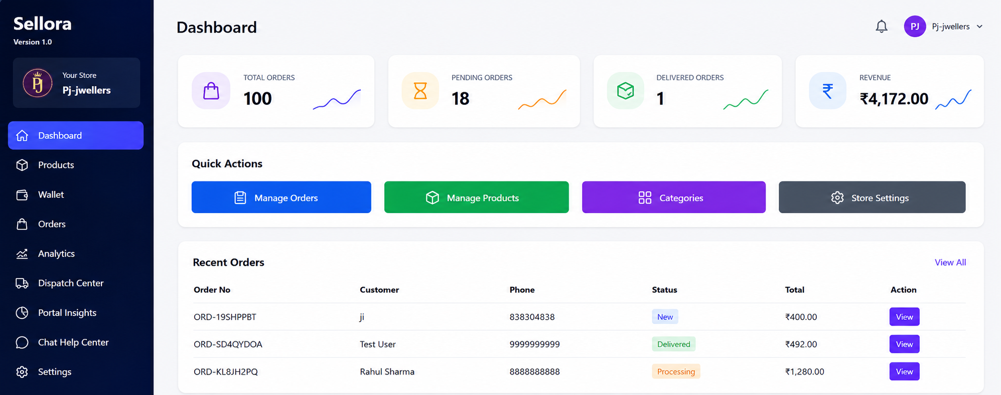 Sellora Dashboard